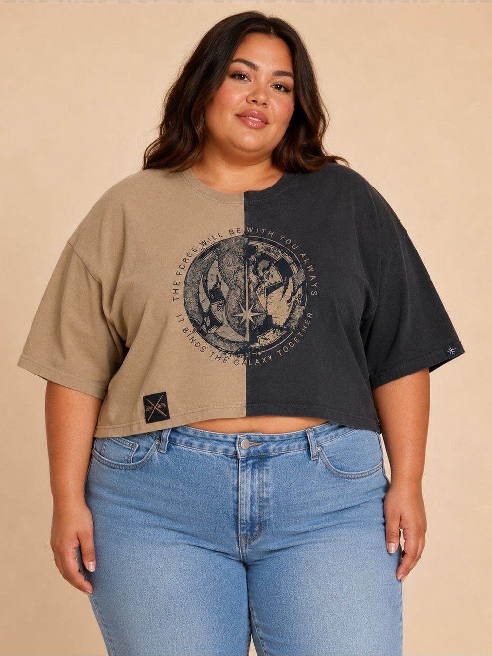 Star Wars 2X Split Color Graphic T Shirt The Force Lightsaber Boxy Cropped Tee